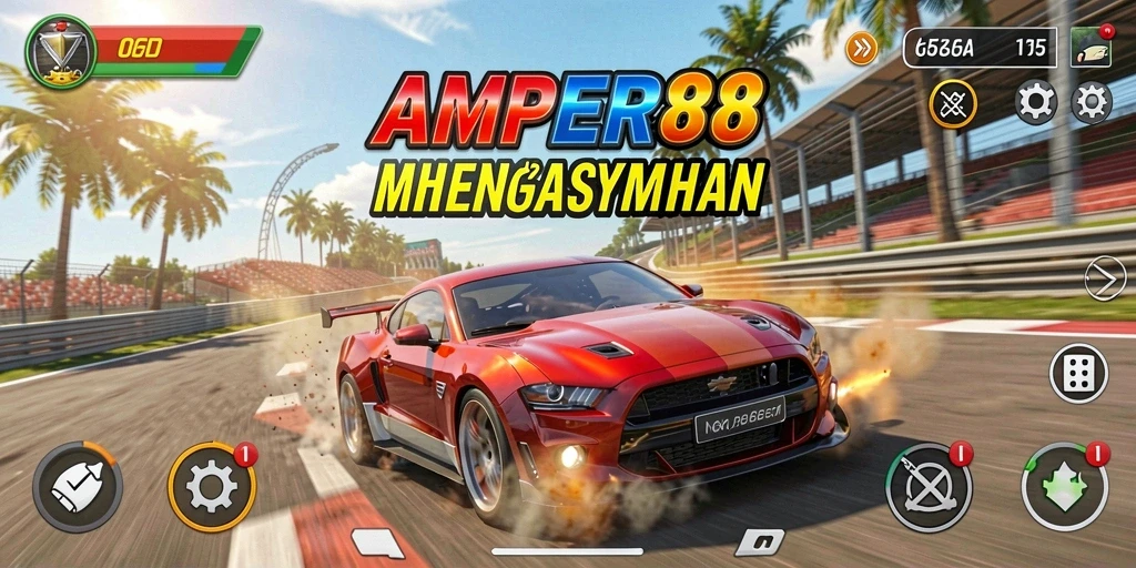Tampilan gameplay balapan yang seru dan penuh aksi di AMPER88.