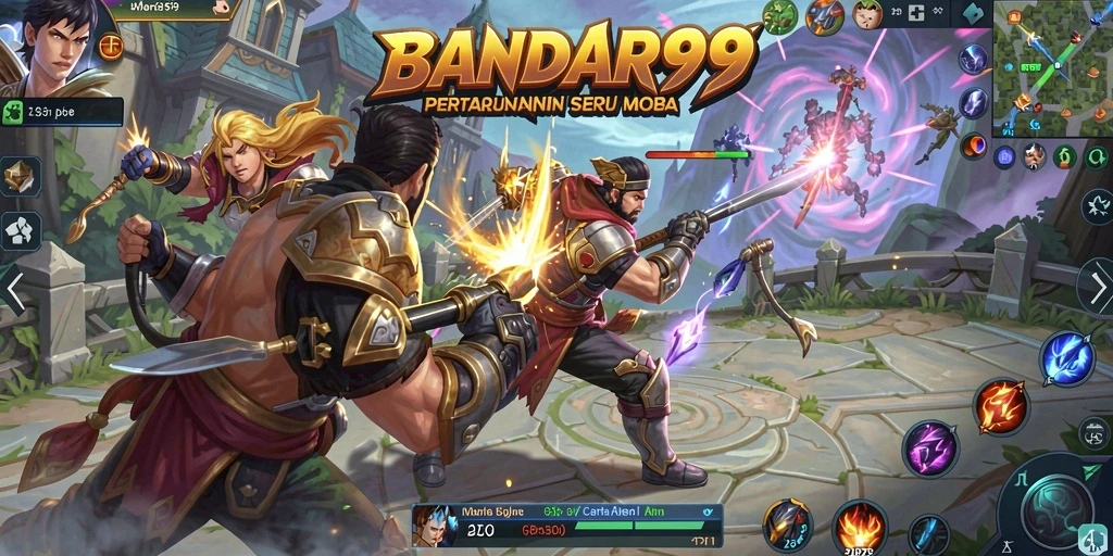 Tampilan gameplay seru dari BANDAR99 dengan aksi pertarungan MOBA.
