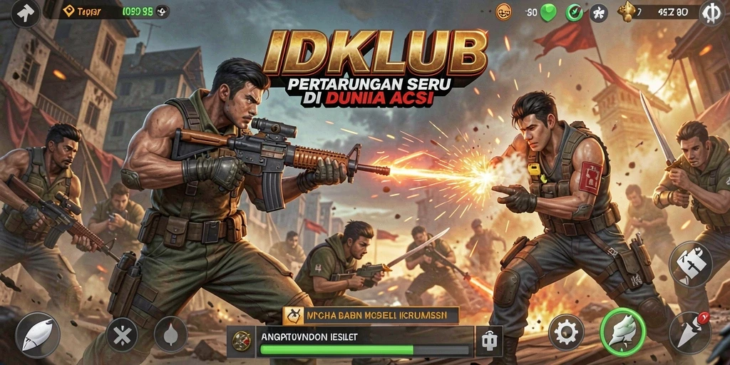 Screenshot utama IDKLUB menampilkan karakter dalam aksi pertarungan yang epik.