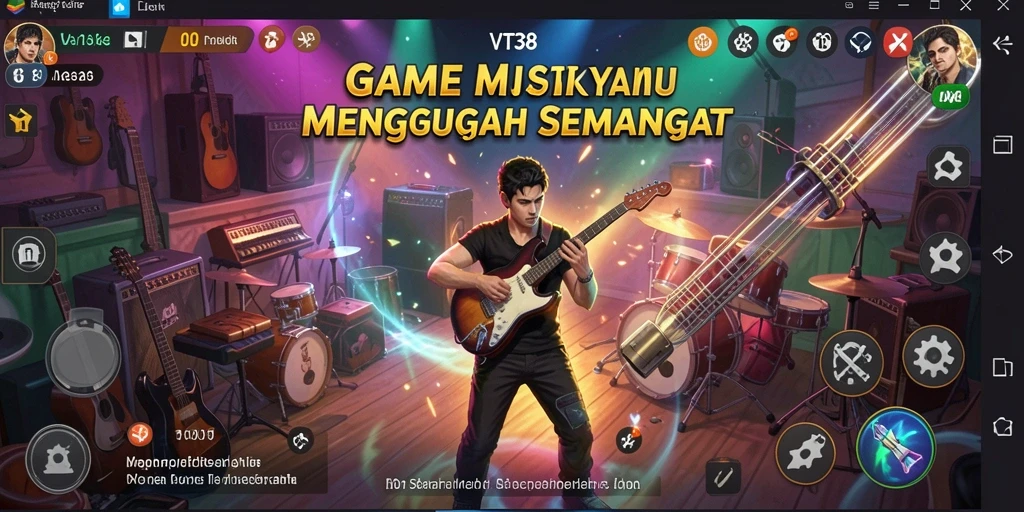 Tampilan gameplay VT38 dengan irama musik yang energik.